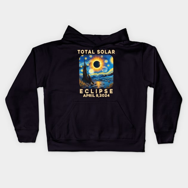 Van Gogh Starry Night Total Solar Eclipse April 8 2024 - Eclipse Shirt 2024 - Astronomy Gift Solar Eclipse Kids Hoodie by aesthetice1